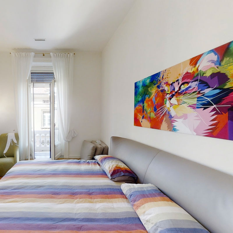 Genel palace apartment, bedroom with cat painting